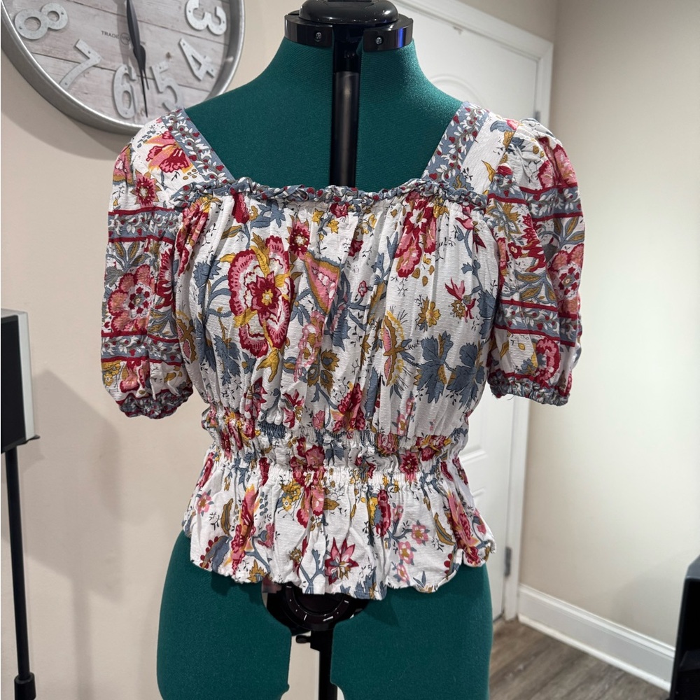 Nicole Miller Multicolor Floral Smocked Blouse-So Cute!